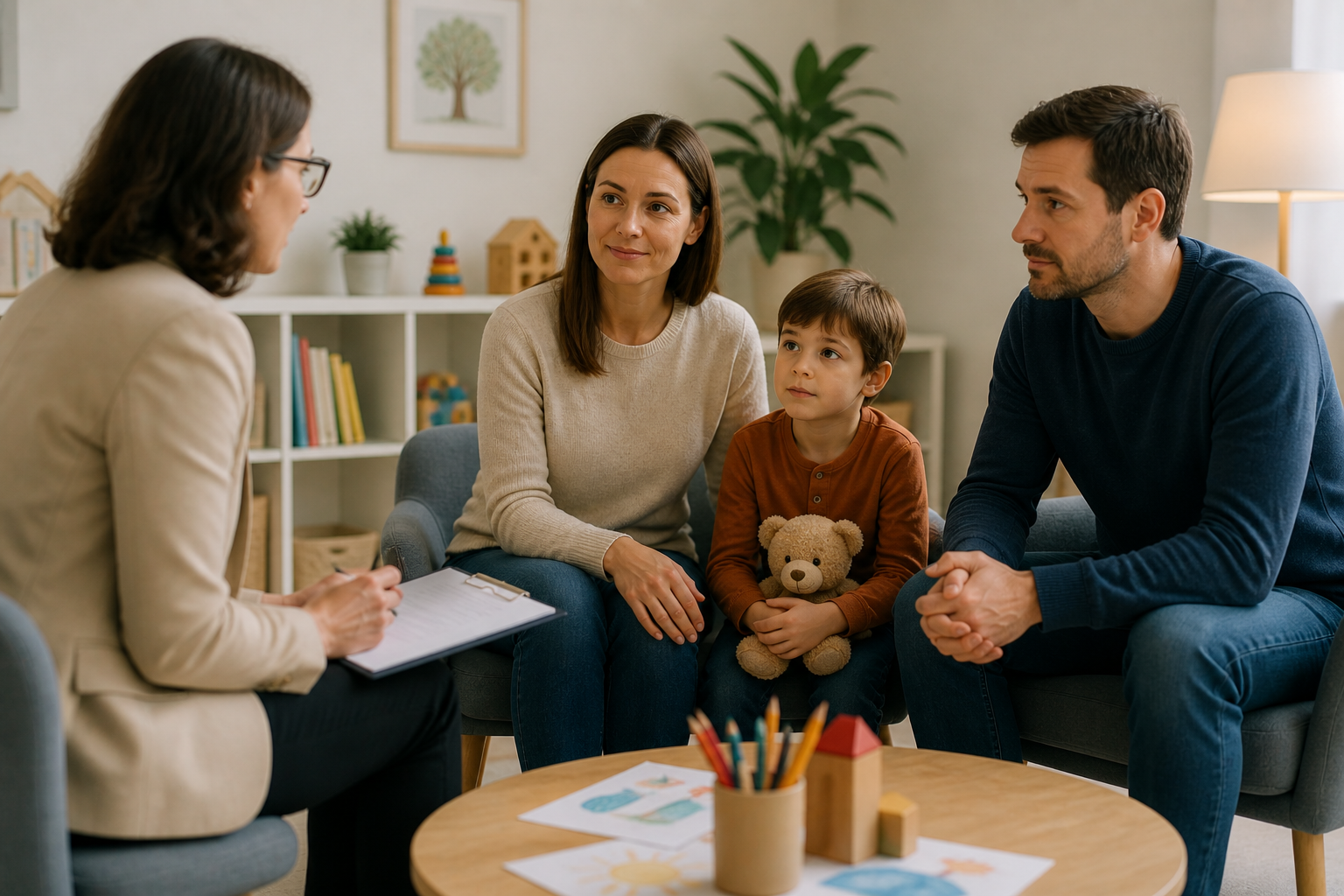 A parent and child sitting together on a bench, sharing a quiet moment. The image conveys a sense of connection and calm, highlighting the importance of stability for children during family change.